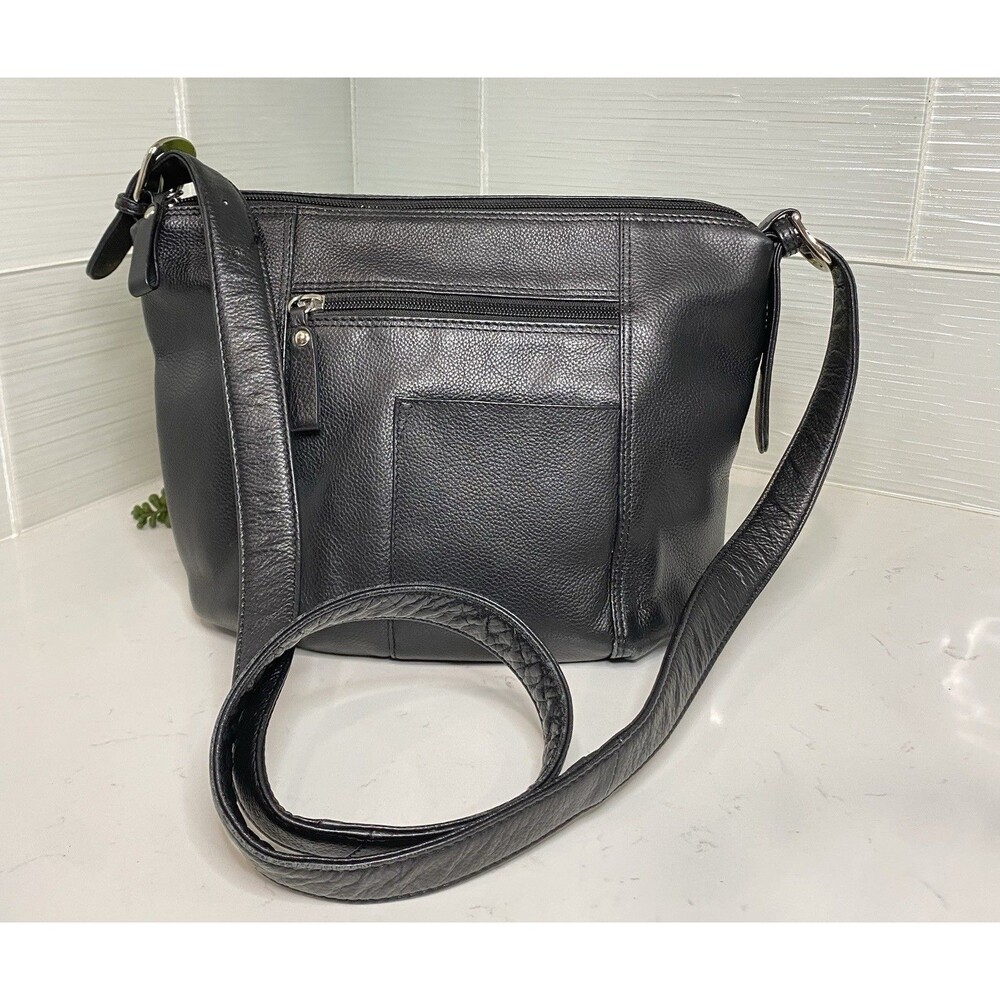 ili New York Black Pebbled Leather Crossbody Bag Travel Purse Multi Pocket